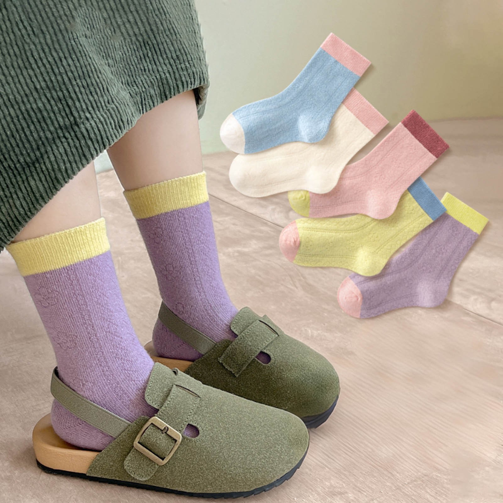YYYTop Boys Socks, Baby Wool Socks, 5 Pairs Children's Mid Tube Socks Korean Style Boys Girls Sports Long Socks Christmas Socks for Adults Thigh High Compression Socks Purple $15 \u0026 Under
